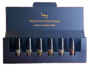 Set of Bella Fine Perfumes creations with a blue packaging box on a white background, 3ml sample set discovery set beija fine perfumes ksa